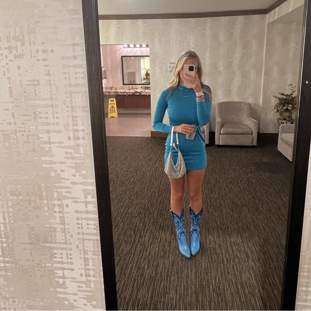 Lioness Blue Tie Front Bodycon Mini Dress